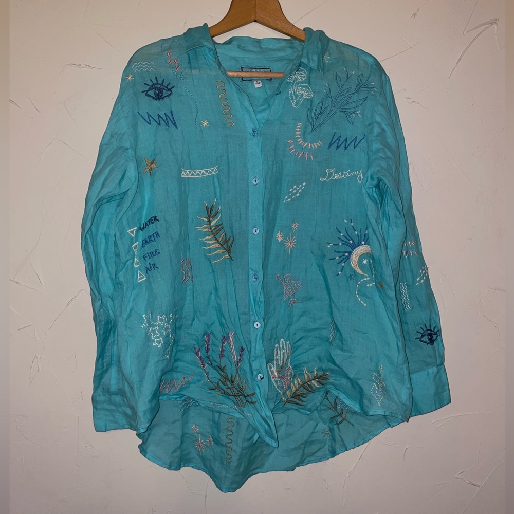Johnny Was Embroidered Long Sleeve Button Down Shirt